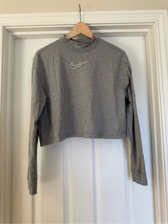 Nike Tops - Nike Gray Long Sleeve Tee with Rhinestone Swoosh